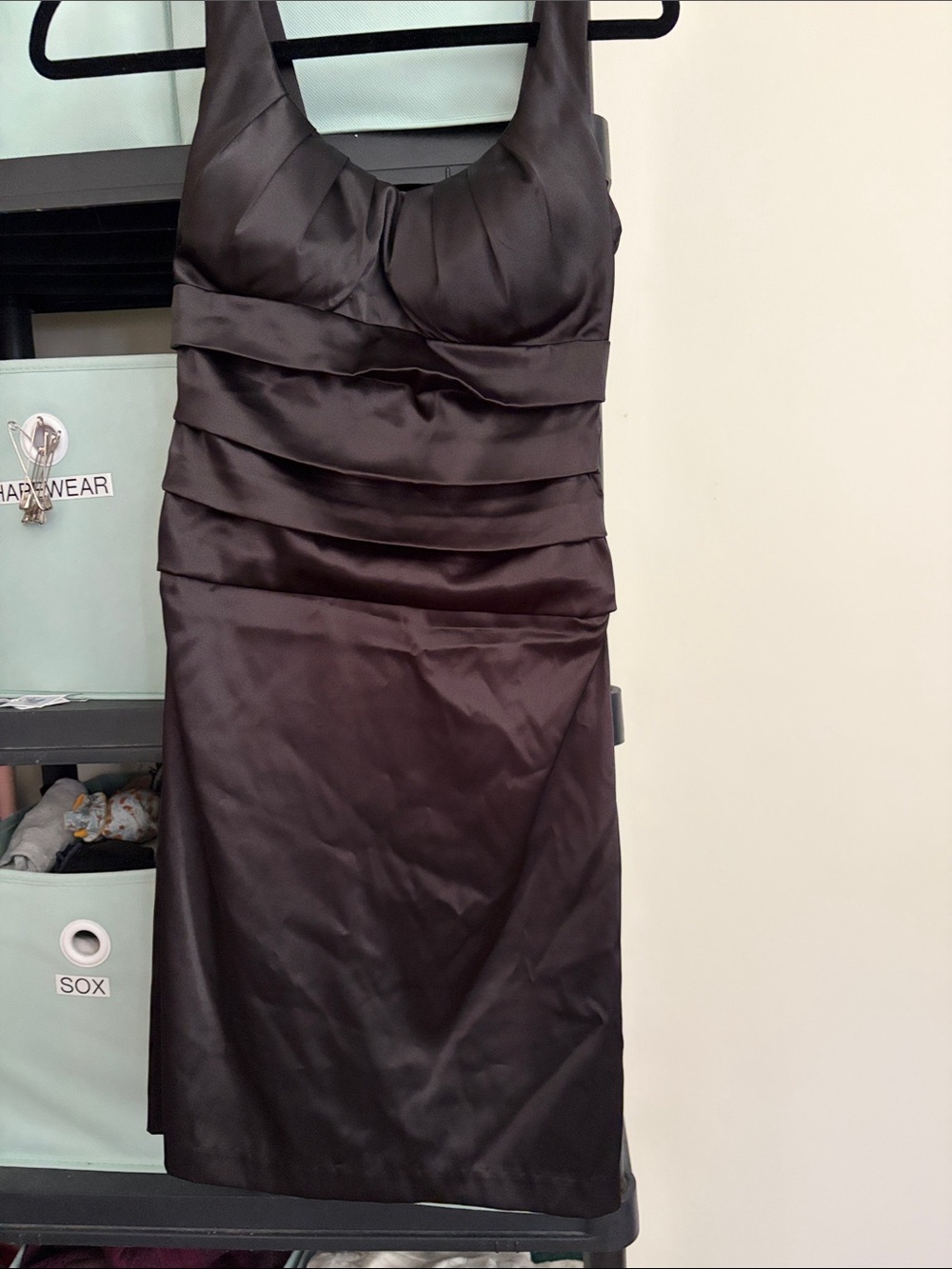 B darlin Sleeveless Satin Sheath Dress in black